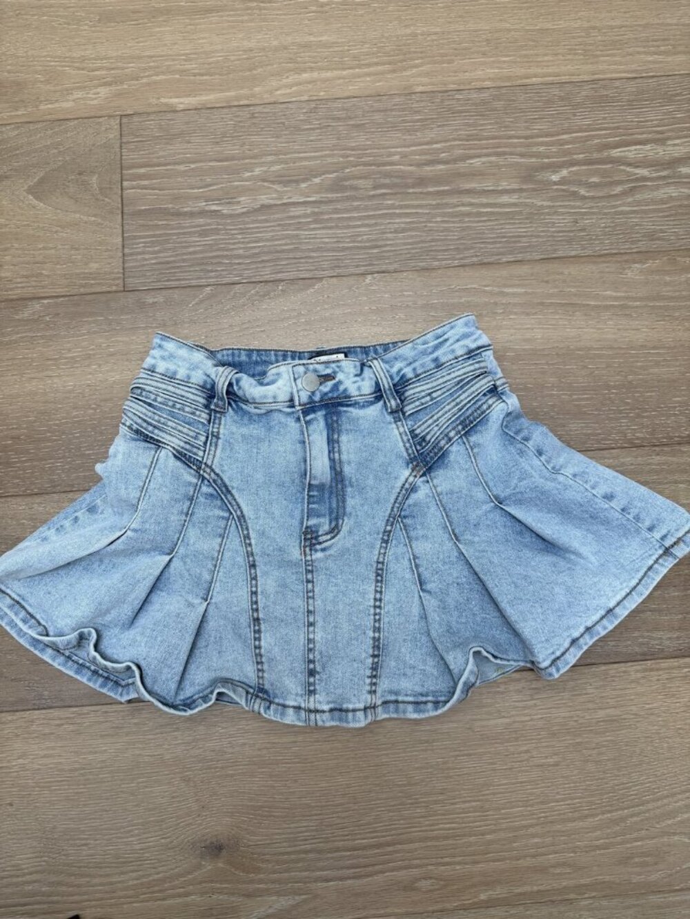 Immodel Light Wash Denim Mini Skirt Ruffle Frayed Hem - Size S